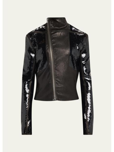 Rick Owens Sequin & Leather Biker Jacket
