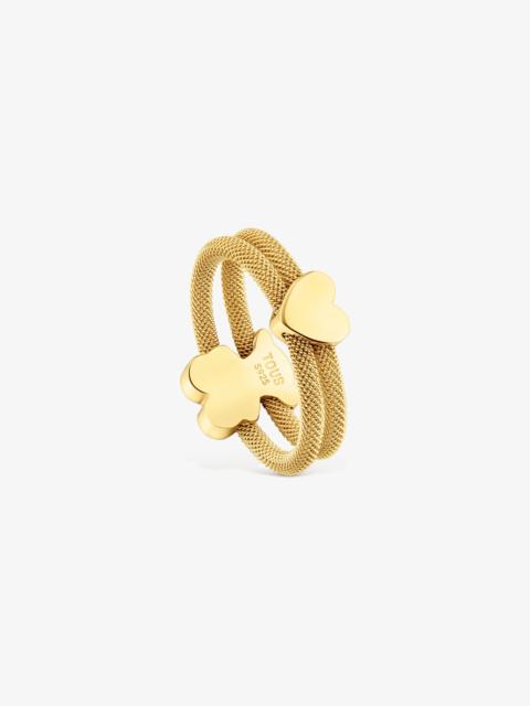 TOUS Double ring with 18K gold vermeil Icon Mesh