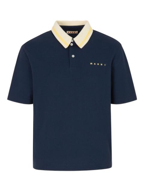 Marni stripe-collar logo-print polo shirt