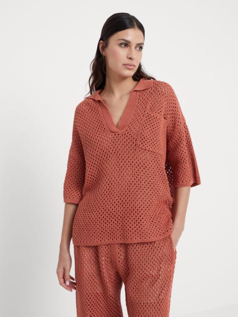 Brunello Cucinelli Cotton polo-style net sweater