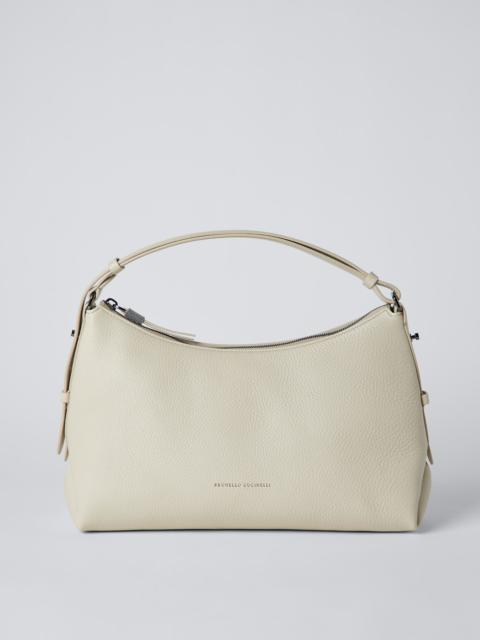 Texture calfskin hobo bag with monili