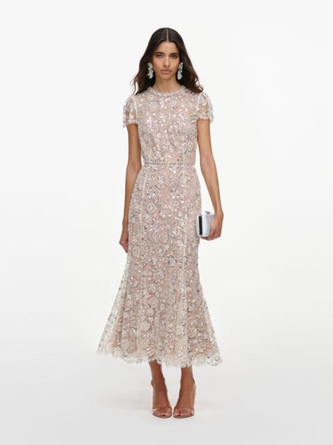 self-portrait Cream Sequin Embellished Midi Dress