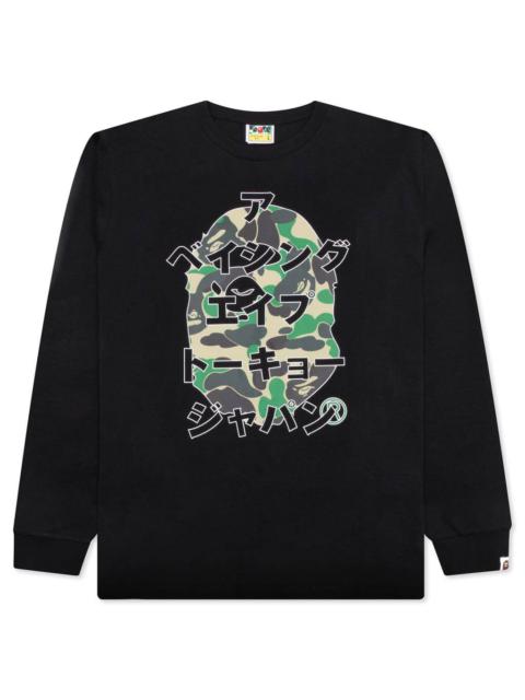 A BATHING APE® ABC CAMO JAPANESE LETTERS L/S TEE - BLACK/GREEN