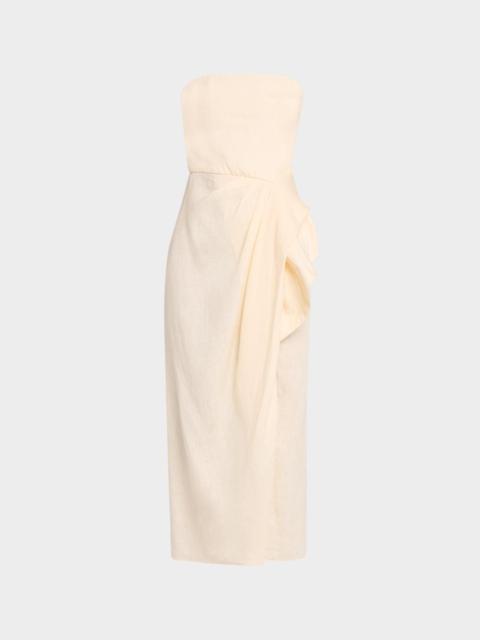 Johanna Ortiz Ethereal Strapless Draped Linen Slit Maxi Dress