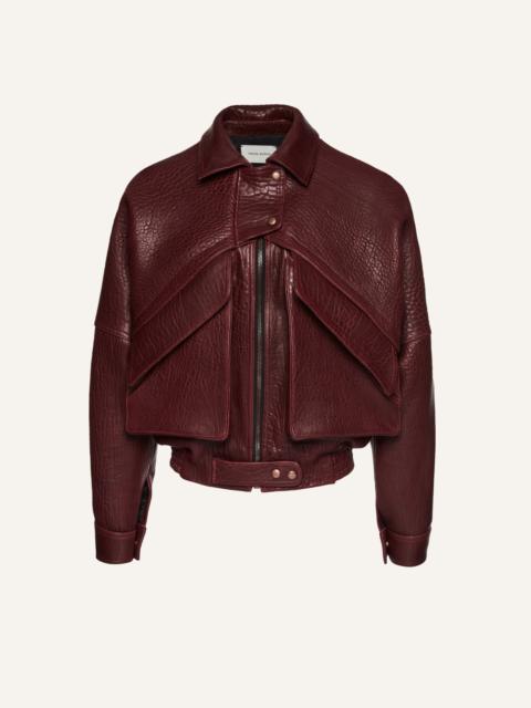 MAGDA BUTRYM Vintage leather bomber jacket in embossed burgundy