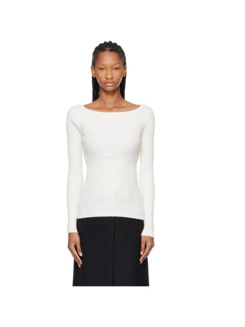 courrèges White Square Neck Rib Knit Sweater