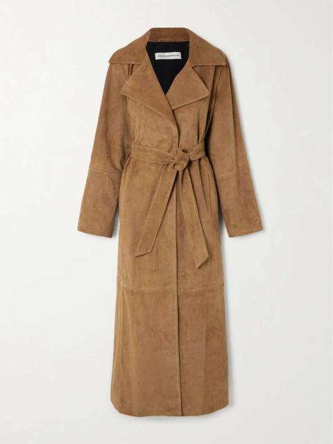 NOUR HAMMOUR Althea belted suede coat Tan