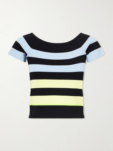CHRISTOPHER JOHN ROGERS Off-shoulder Striped Jersey Top