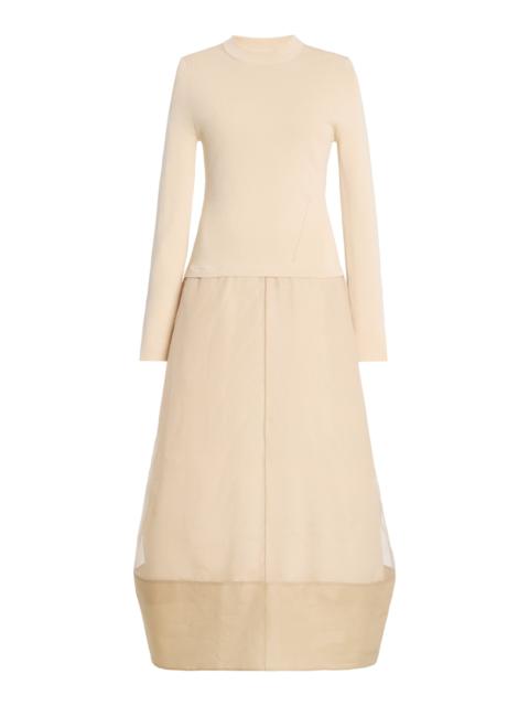 SIMKHAI Maril Textile-Blocked Midi Dress tan