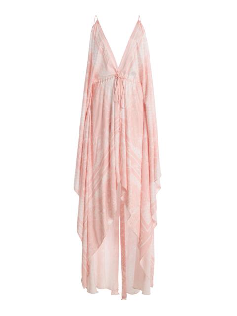 Balmain Open-Shoulder Foulard-Print Dress pink