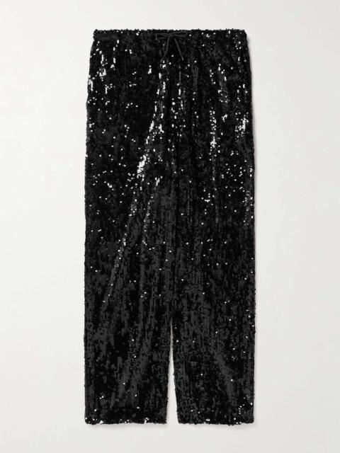 Dries Van Noten Straight-Leg Sequinned Tulle Drawstring Trousers