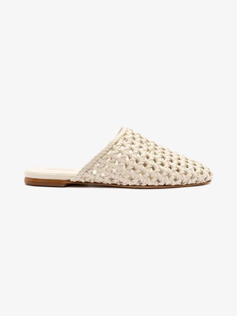 Larroudé Venice Macrame Flat Mule In Ivory Leather