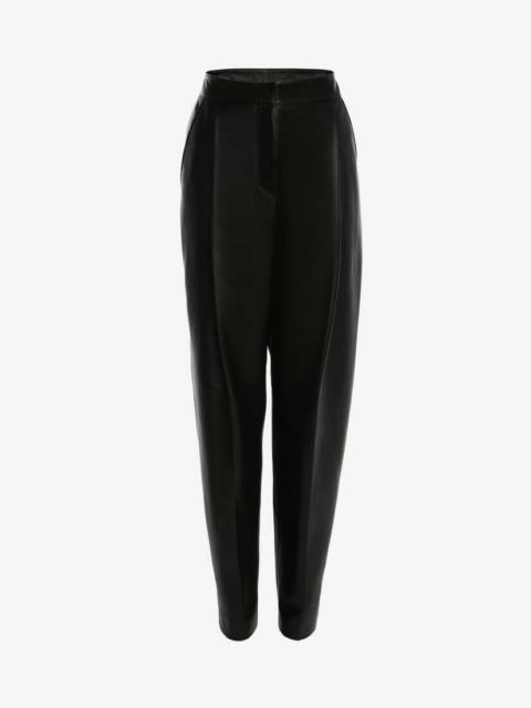 Alexander McQueen Leather Pleated Trouser in Black