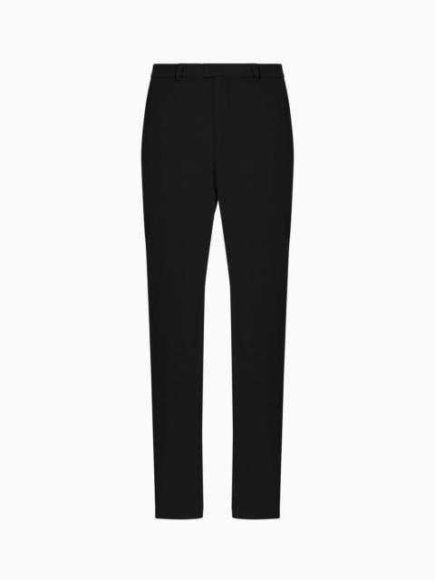 EMPORIO ARMANI ICON PIQUÉ-EFFECT MICRO-TEXTURED CRÊPE JERSEY TROUSERS