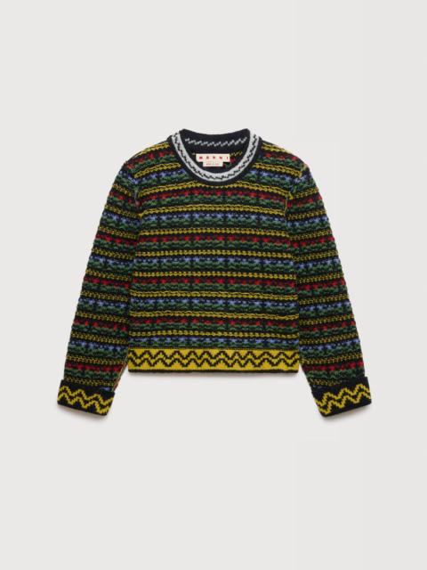 Marni BLACK SHETLAND WOOL SWEATER WITH FAIRISLE MOTIF