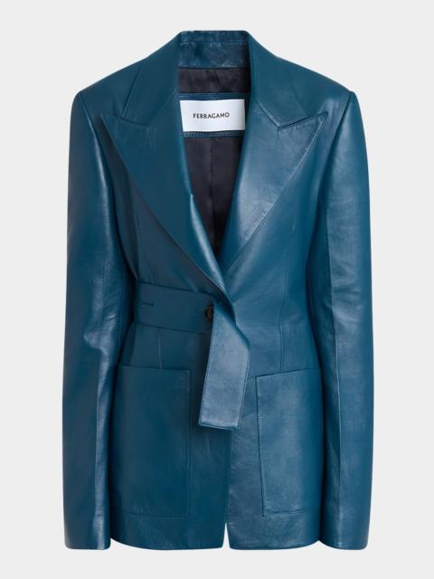 FERRAGAMO Moon Belted Single-Breasted Leather Jacket