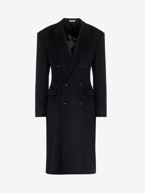 Alexander McQueen Men's Wide Shoulder Fitted Coat in Black