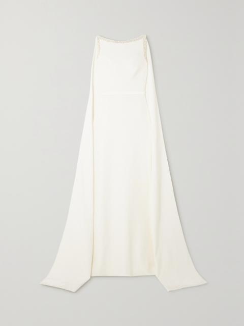 Safiyaa Ginevra Cape-effect Embellished Stretch-crepe Gown