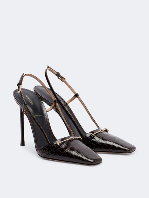 TOM FORD Croc-effect leather slingback pumps