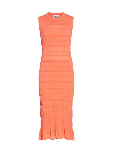 KENZO Smocked Cotton Midi Dress