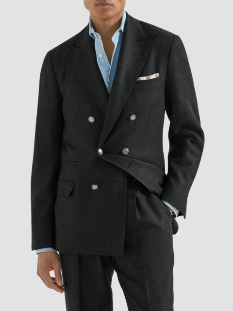 Brunello Cucinelli Men's Mouliné Virgin Wool Twill One and A Half Breasted Deconstructed Blazer - Anthracite