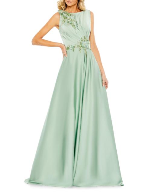 MAC DUGGAL Women's Floral Appliqué Crêpe A-Line Gown - Sage