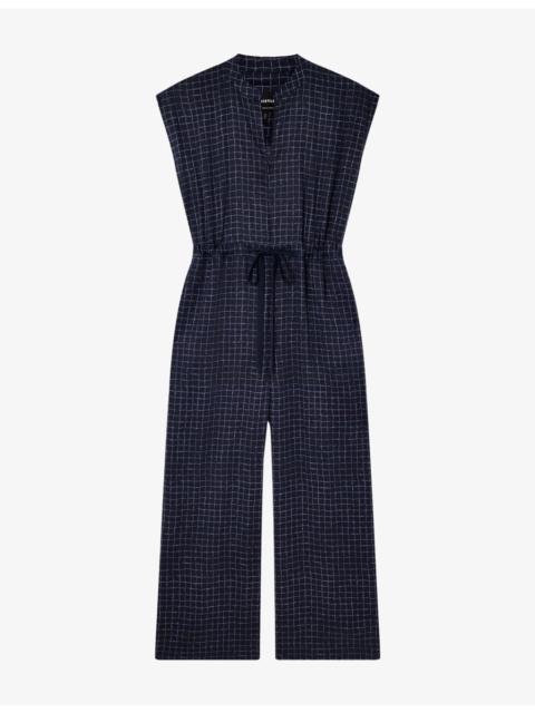 WHISTLES Grid-Pattern Sleeveless Lyocell Jumpsuit