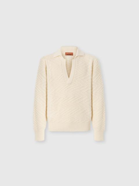 Missoni Long-sleeve wool and viscose zig zag polo shirt