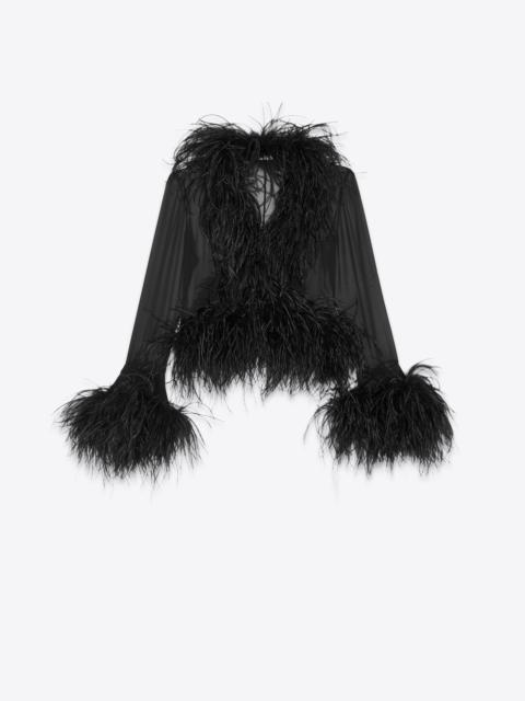 SAINT LAURENT blouse in crepe muslin with feathers