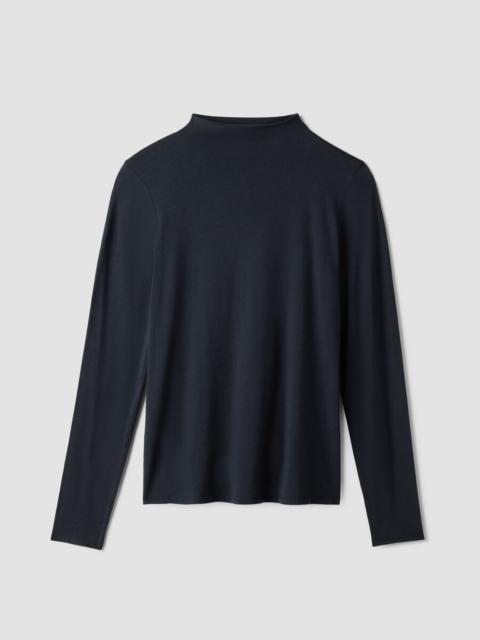 EILEEN FISHER Sheer Cotton Blend Knit Funnel Neck Top