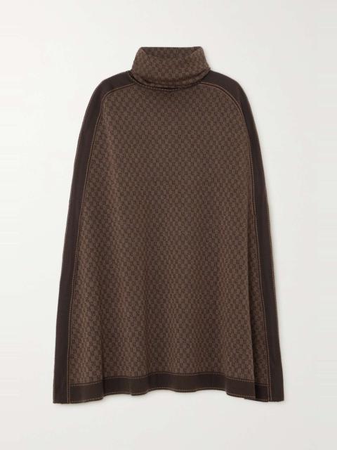 Hooded wool-jacquard cape