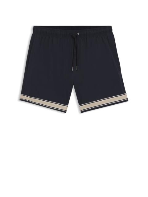 BOSS DRAWSTRING SWIM SHORTS IN STRETCH FABRIC WITH TAPE TRIM
