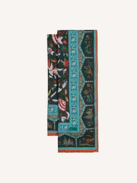 Drake's Green Classic Mughal Print Wool Silk Scarf