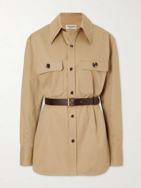 SAINT LAURENT Belted cotton-twill shirt