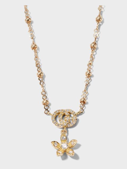 GUCCI Gucci Flora 18k Gold Diamond Flower Necklace w/ Micro Pearls