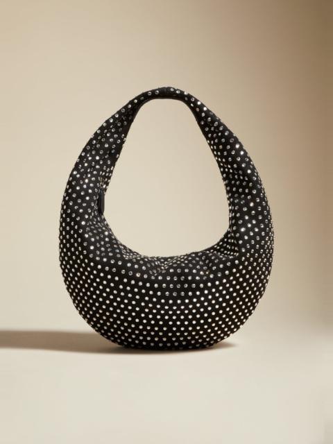 The Medium Olivia Hobo in Black with Crystals