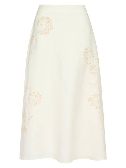 TWP Women's Floral Embroidered A-Line Midi-Skirt - Ivoire