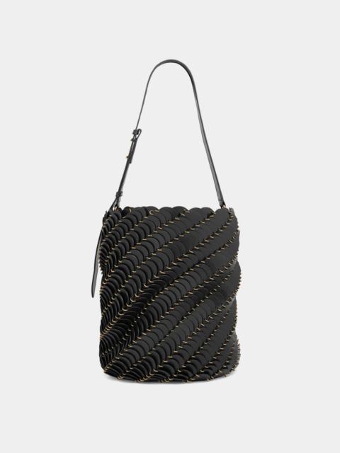 Paco Rabanne BLACK AND GOLD LARGE PACO BUCKET BAG IN LEATHER