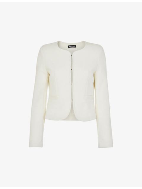 WHISTLES Collarless textured cotton-jersey blazer