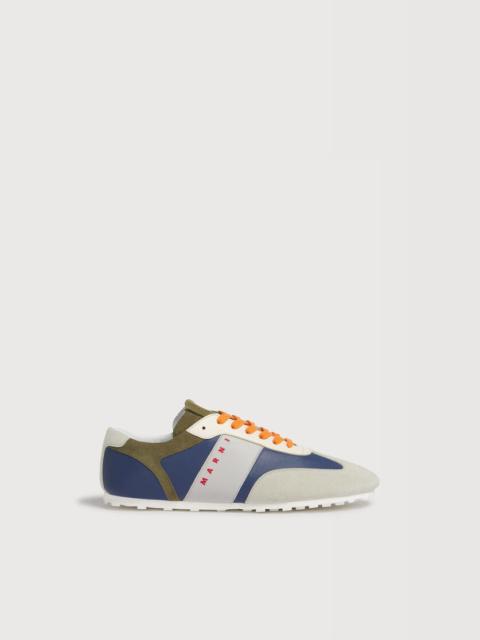 Marni BLUE LEATHER AND MULTICOLOUR SUEDE SOFTY SOCCER SNEAKER