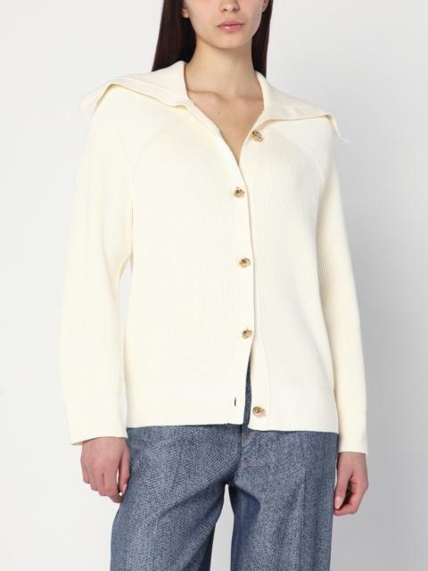 Bottega Veneta Ivory Cardigan in Ribbed Cotton