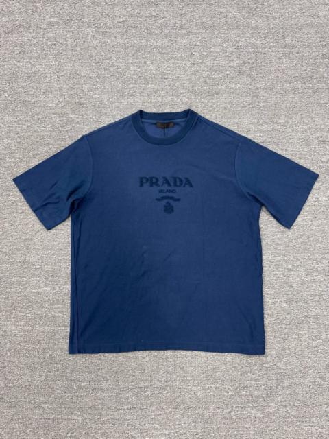 Prada Prada Navy Blue Flocked Logo Short Sleeve Top