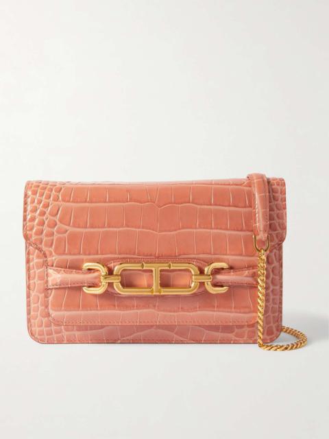 Whitney small glossed croc-effect leather shoulder bag
