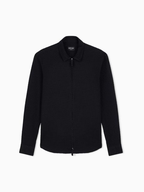GIORGIO ARMANI SLIM-FIT SHIRT IN COTTON WITH FULL ZIP AND FLOCKED PRINT
