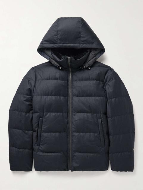 Shearling-Trimmed Quilted Virgin Wool and Silk-Blend Hooded Down Coat