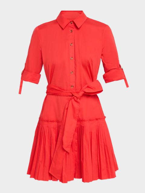 Shoshanna McLean Pleated Stretch Cotton Mini Shirtdress