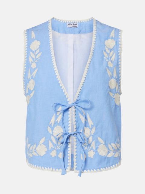 juliet dunn Embroidered cotton chambray vest