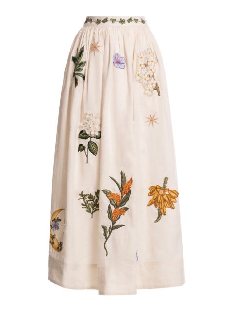 Agua by Agua Bendita Tangelo Embroidered Linen Maxi Skirt multi