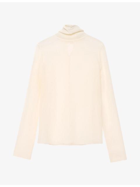 ALLSAINTS Kumi High-Neck Long-Sleeve Silk Top