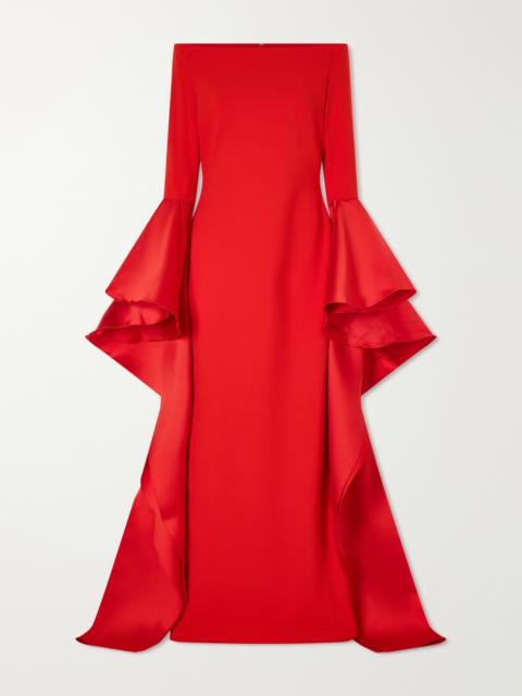 SOLACE LONDON Astria Draped Satin-trimmed Crepe Gown